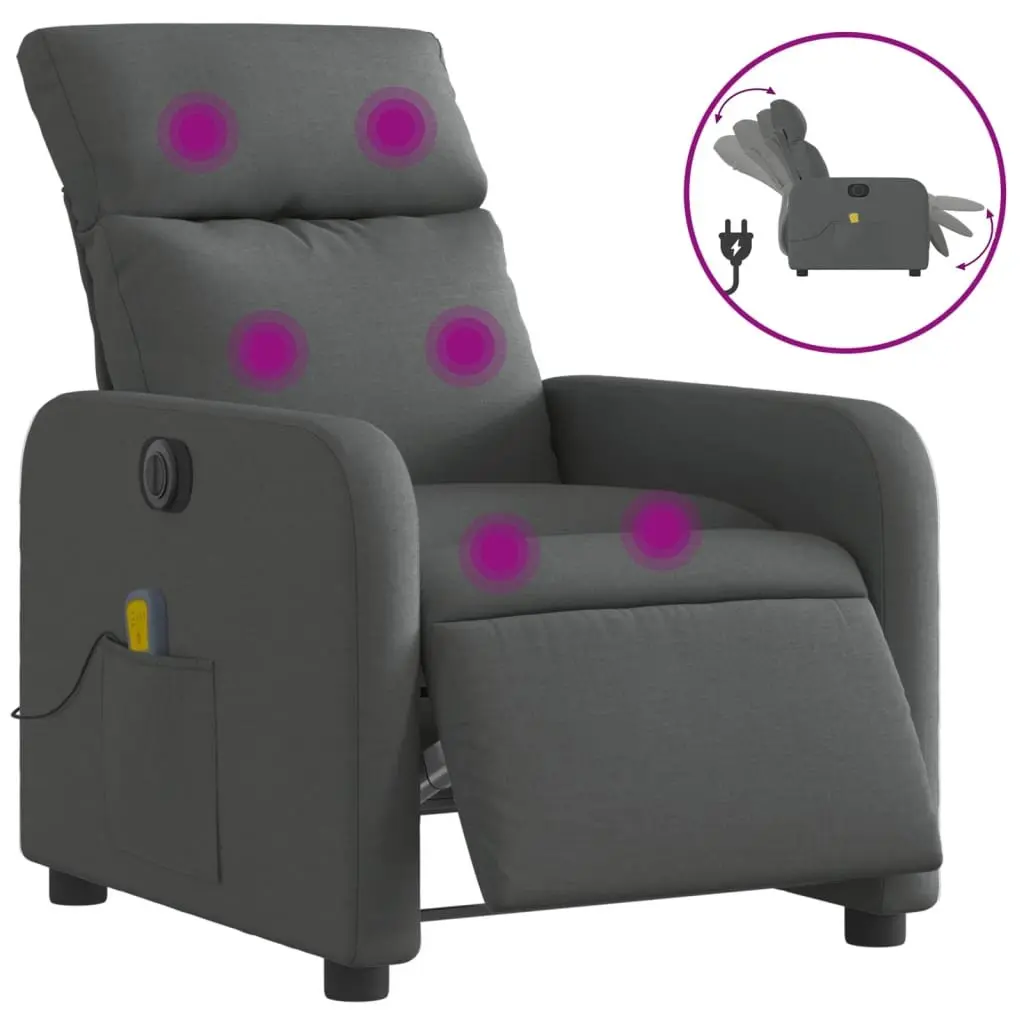 Electric Massage Recliner Chair Vibration Function Grey Fabric