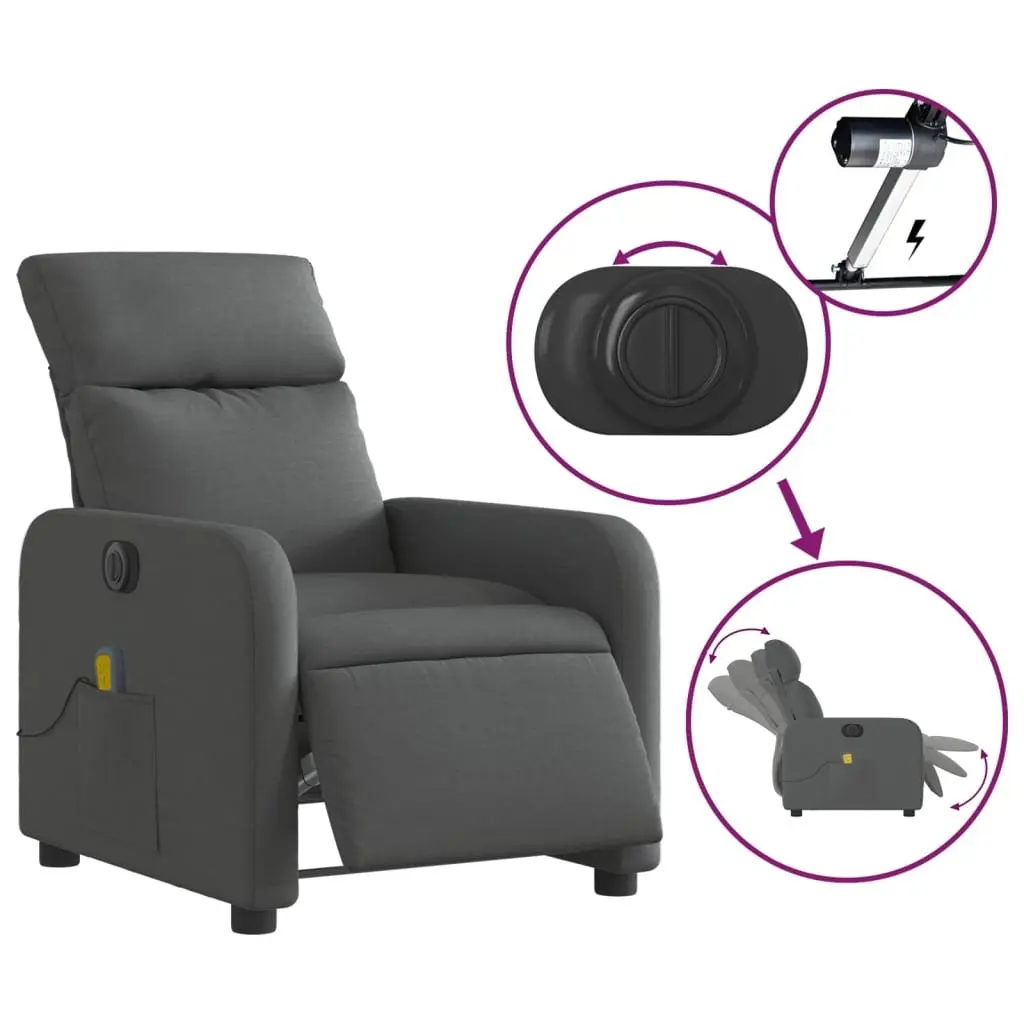 Electric Massage Recliner Chair Vibration Function Grey Fabric