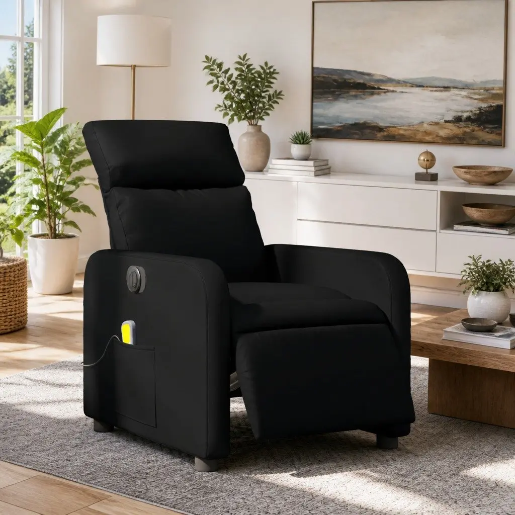 Electric Massage Recliner Chair Black Faux Leather Armchair with Footrest