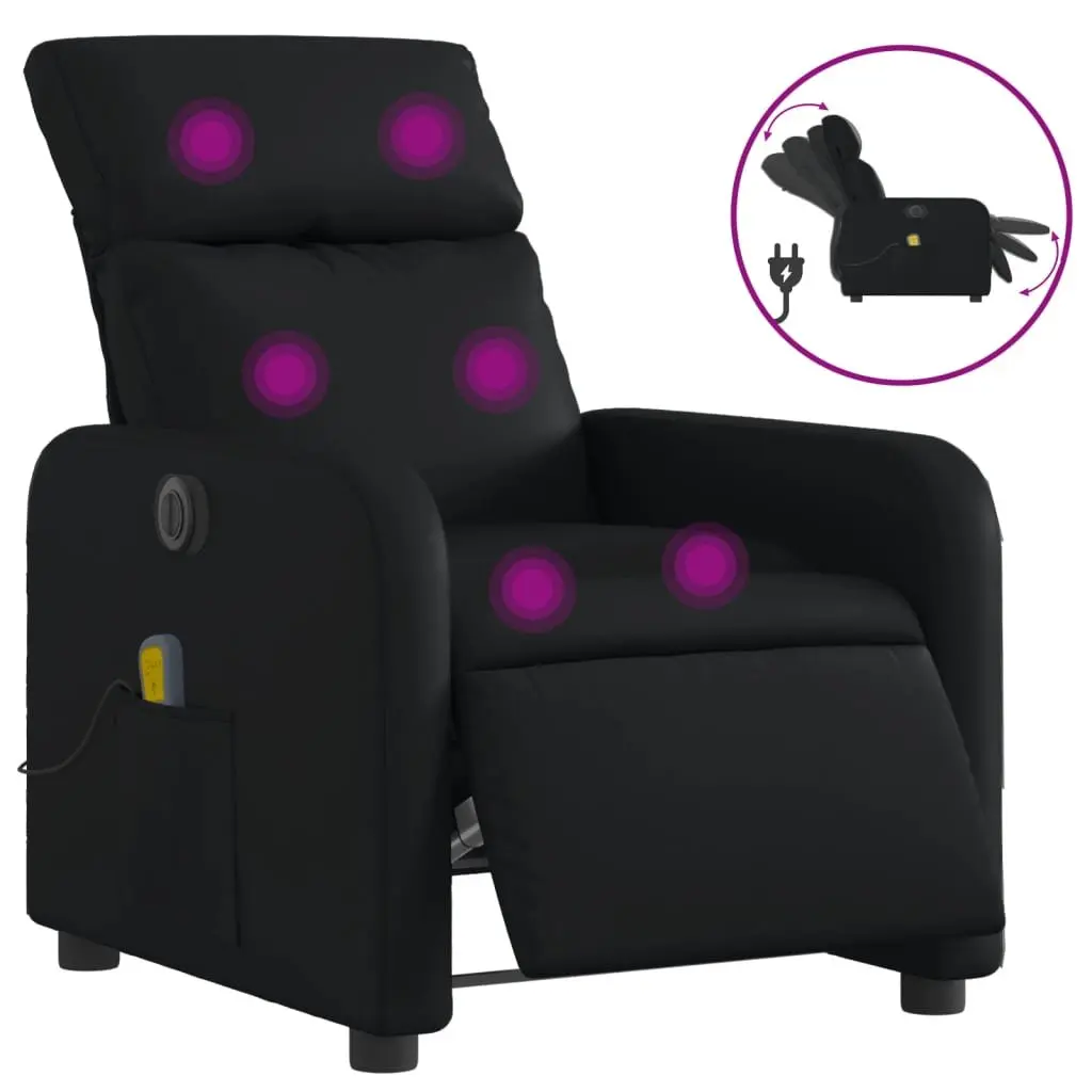 Electric Massage Recliner Chair Black Faux Leather Armchair with Footrest
