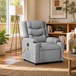 Comfortable Grey Fabric Recliner Chair with Massage Options