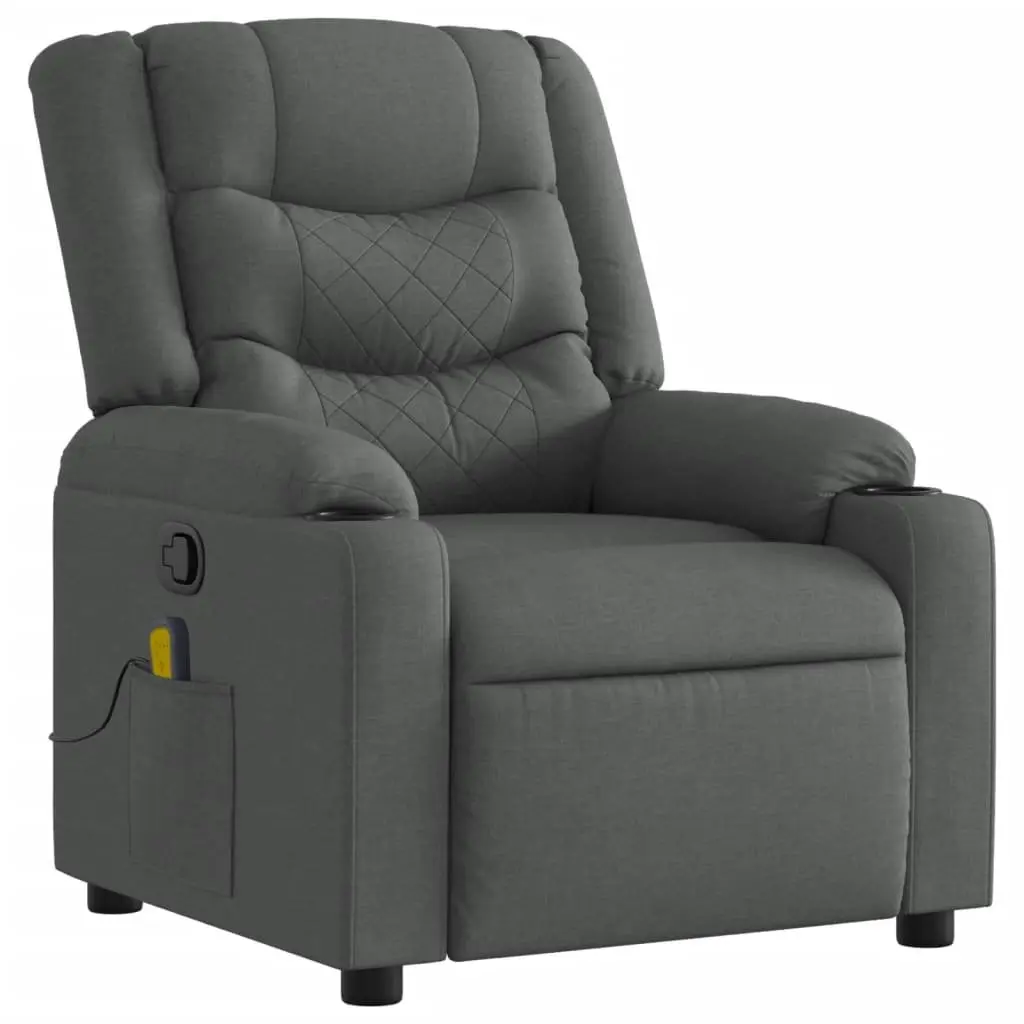 Manual Reclining Massage Chair with Targeted Vibration Dark Grey Fabric Padded Seat and Cup Holders