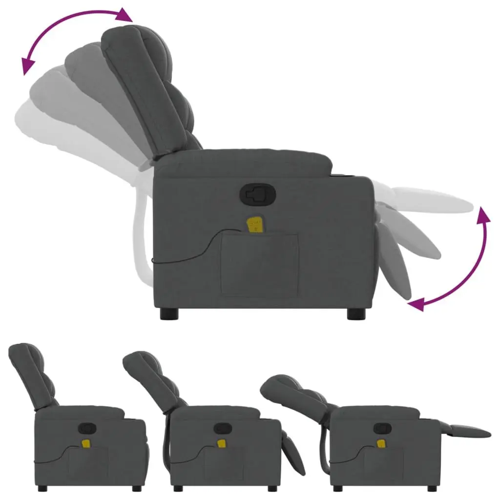 Manual Reclining Massage Chair with Targeted Vibration Dark Grey Fabric Padded Seat and Cup Holders