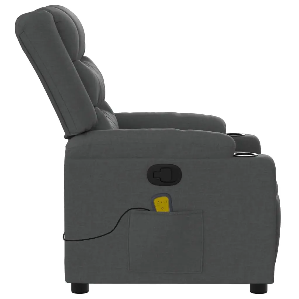 Manual Reclining Massage Chair with Targeted Vibration Dark Grey Fabric Padded Seat and Cup Holders