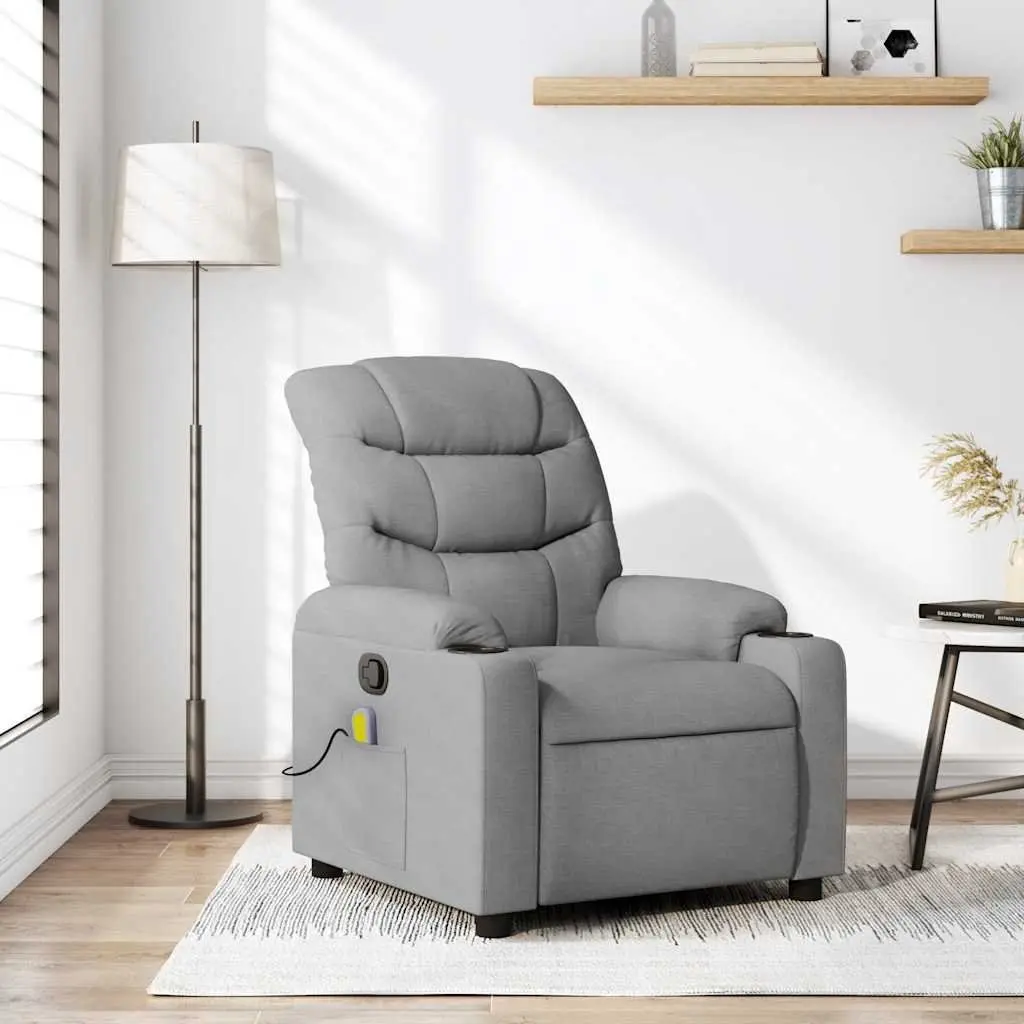 Grey Fabric Reclining Massage Chair Manual Adjustment Vibration Lounge Seat