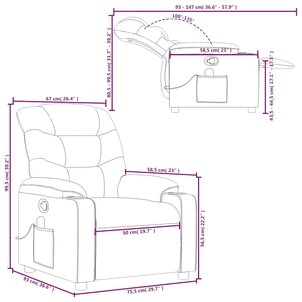 Grey Fabric Reclining Massage Chair Manual Adjustment Vibration Lounge Seat