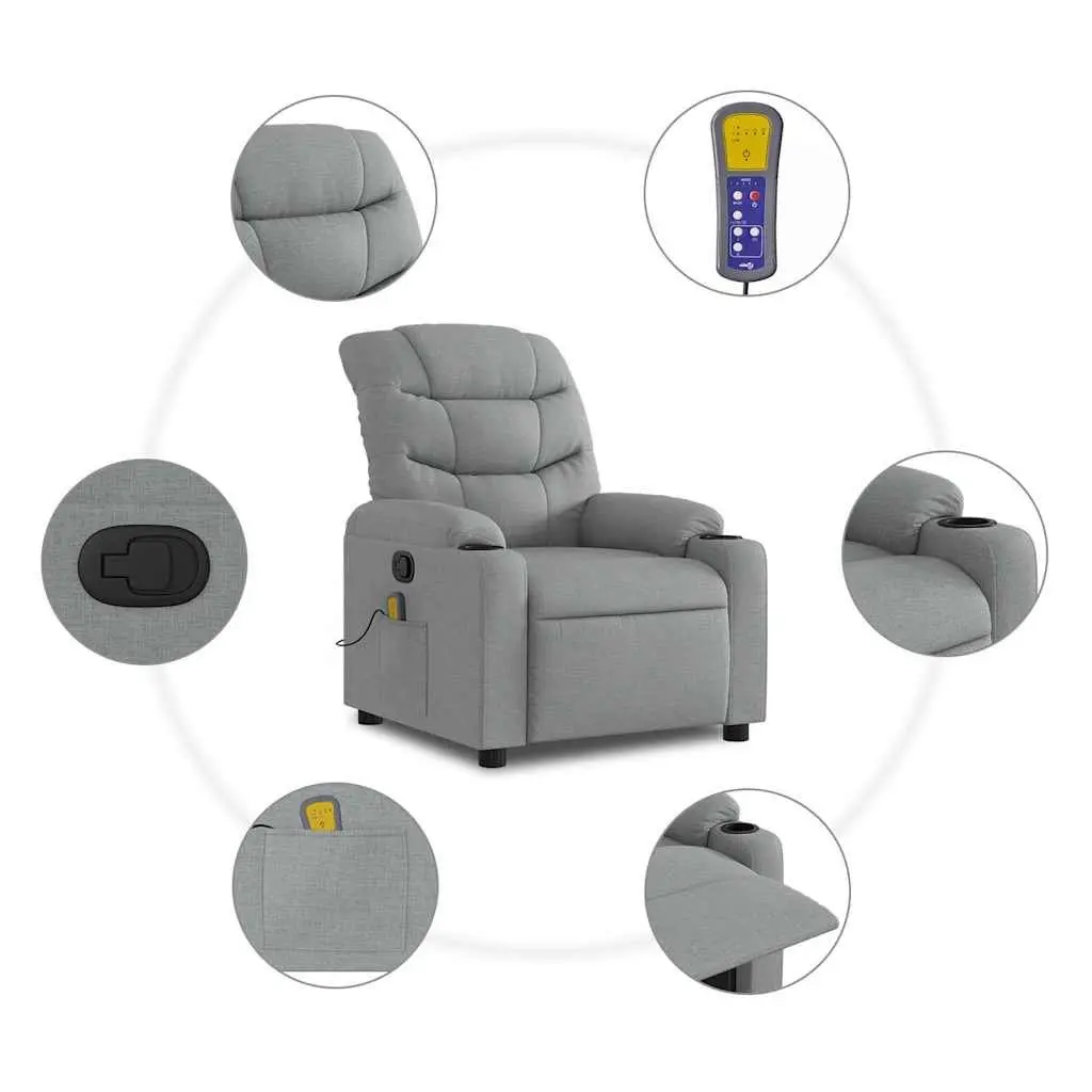 Grey Fabric Reclining Massage Chair Manual Adjustment Vibration Lounge Seat