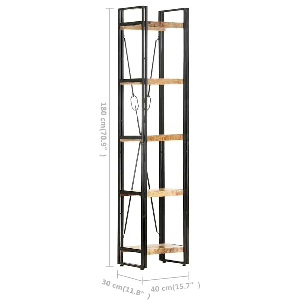 5-Tier Bookcase Storage Display 40x30x180 cm Brown Solid Mango Wood Industrial Shelf