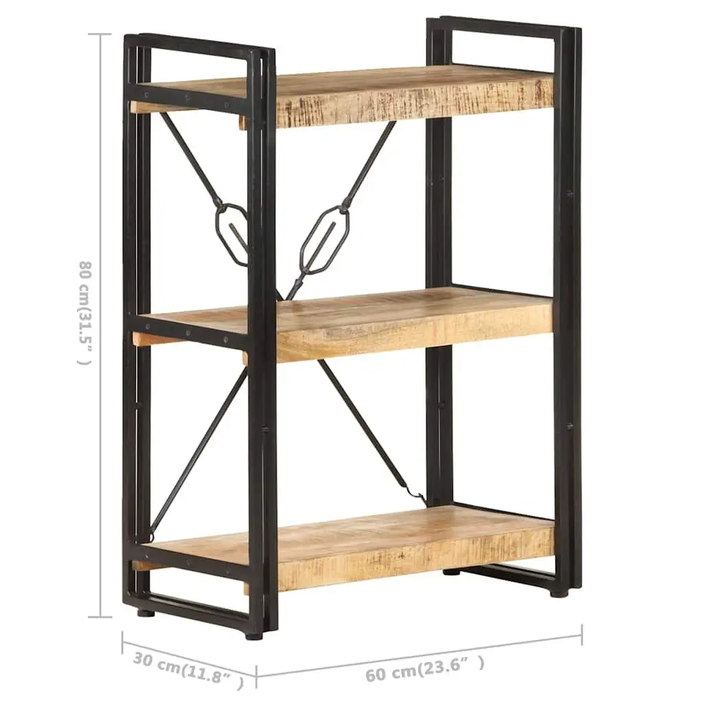 3-Tier Bookcase 60x30x80 cm Solid Mango Wood Industrial Shelving Storage Display
