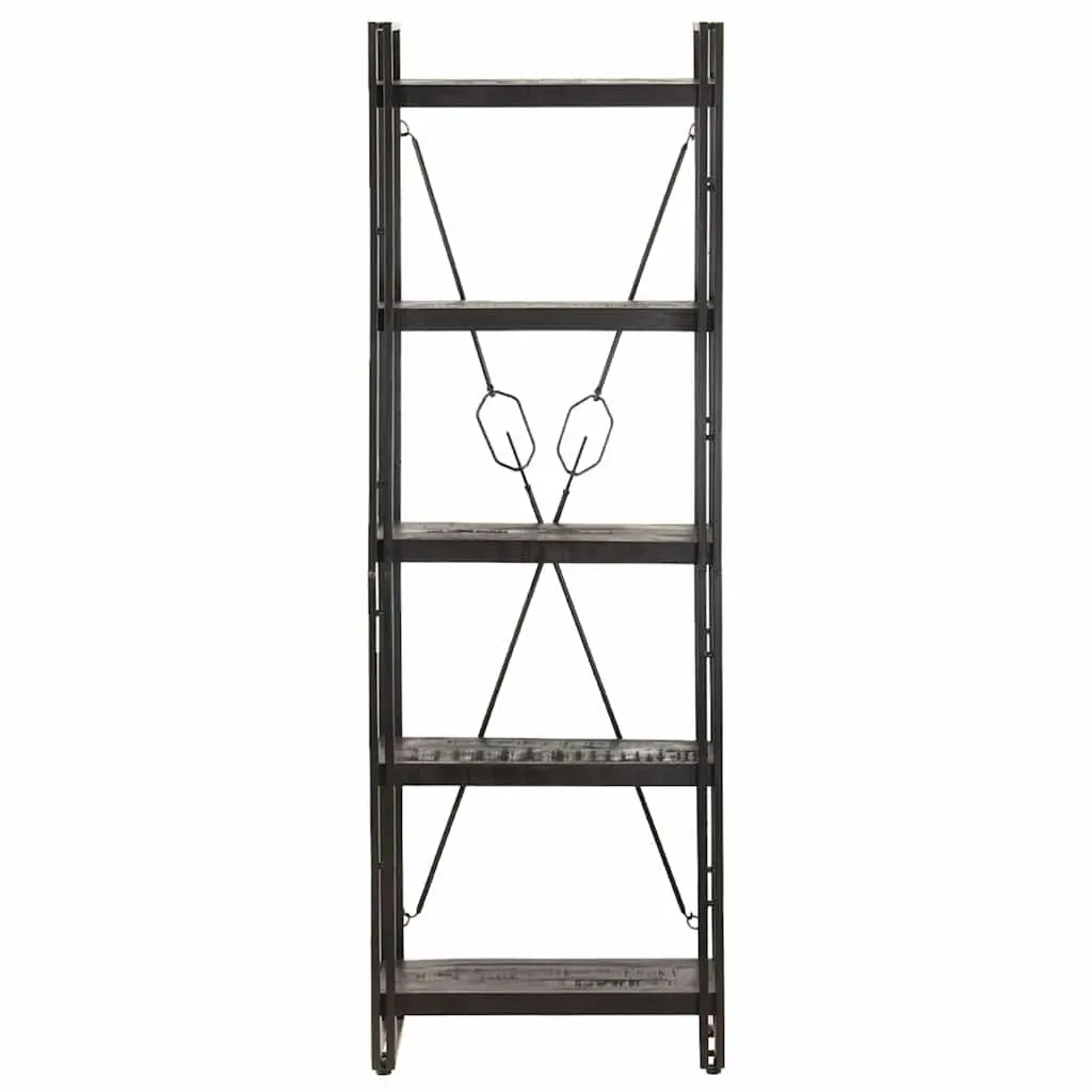 5-Tier Bookcase Storage Display Black Industrial Shelving Unit Solid Mango Wood