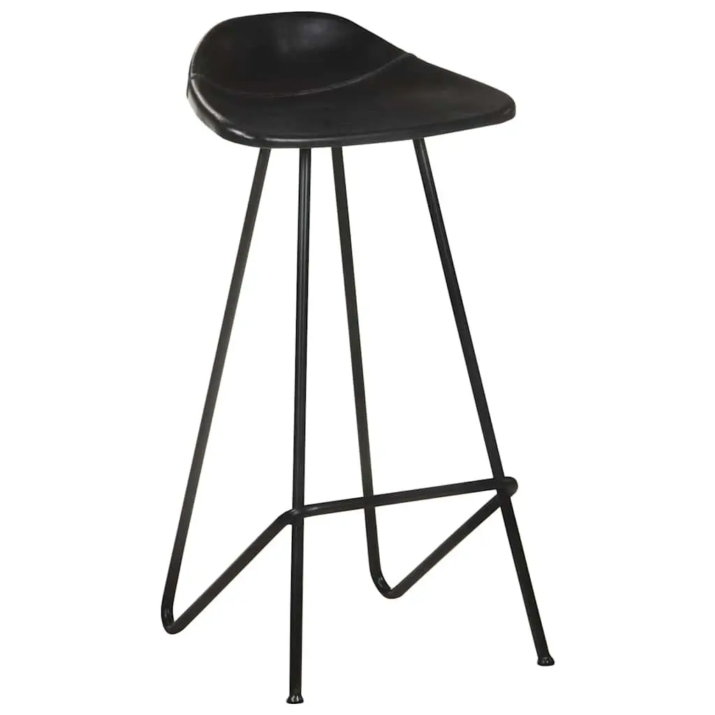 Bar Stools Industrial Style Leather Seat Iron Frame 2 pcs Black
