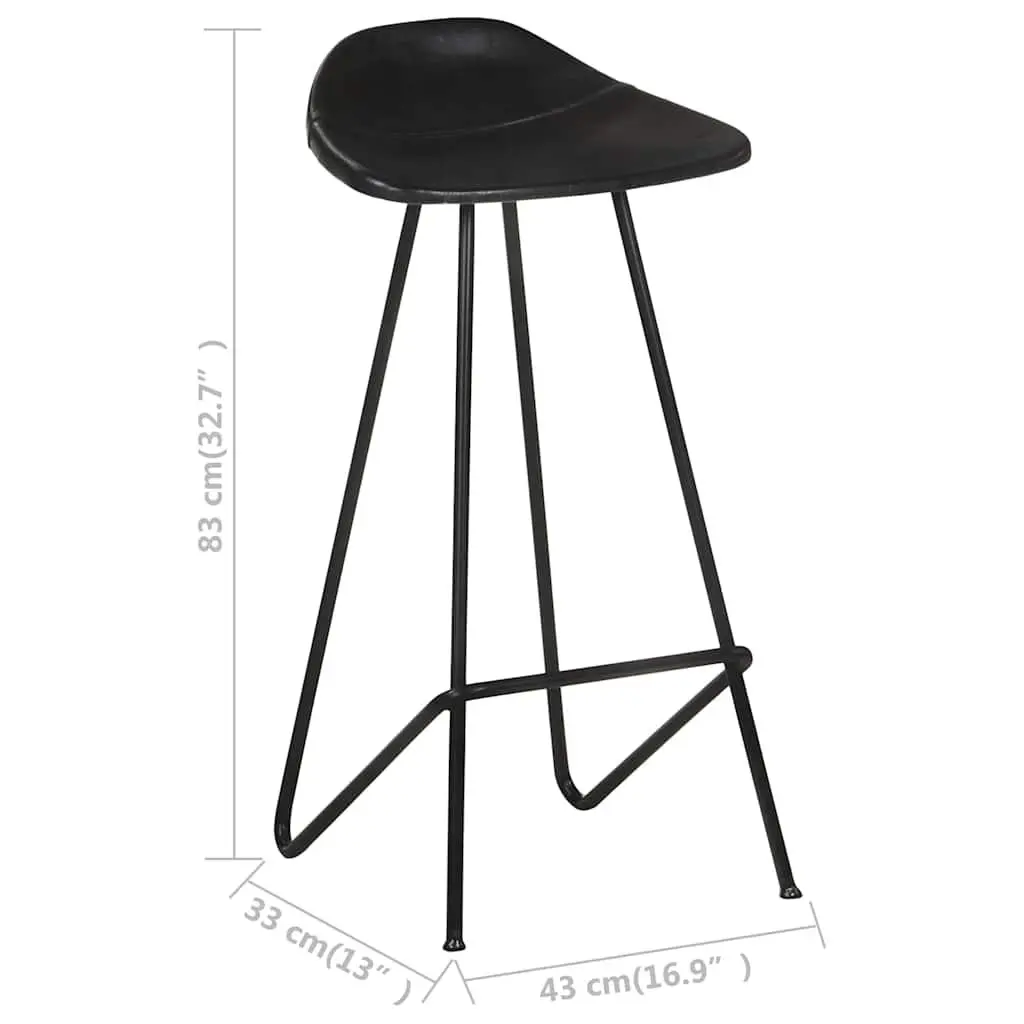Bar Stools Industrial Style Leather Seat Iron Frame 2 pcs Black