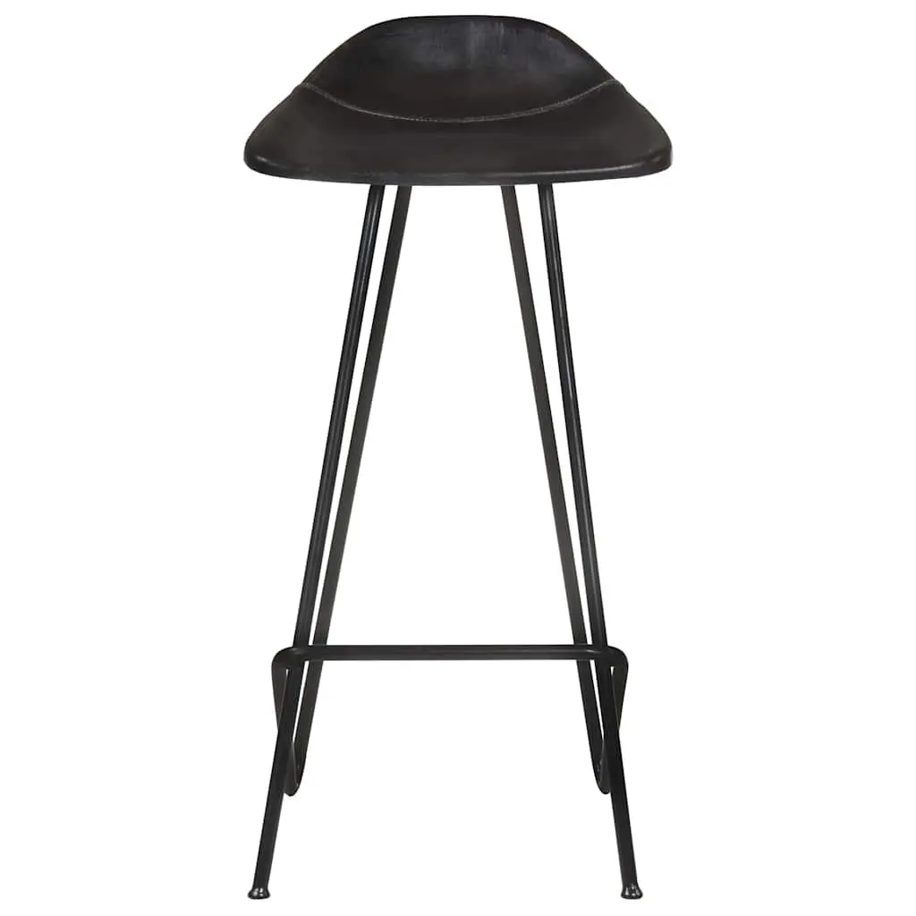 Bar Stools Industrial Style Leather Seat Iron Frame 2 pcs Black