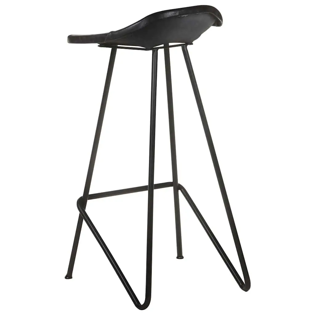 Bar Stools Industrial Style Leather Seat Iron Frame 2 pcs Black