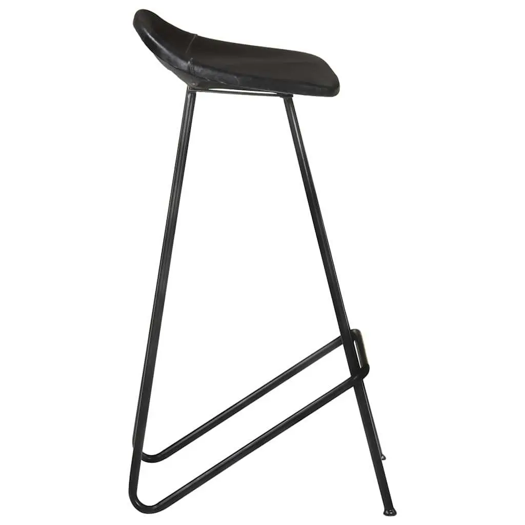 Bar Stools Industrial Style Leather Seat Iron Frame 2 pcs Black