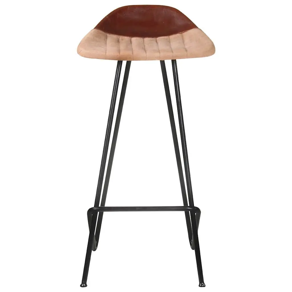 Bar Stools Industrial Style Dining Kitchen Chair Set 4 Pieces Brown Leather Seat