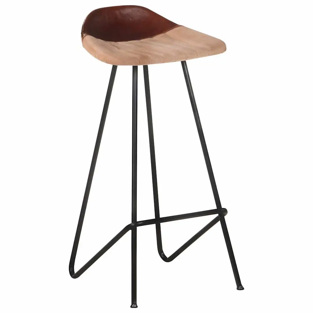 Bar Stools Industrial Style Dining Kitchen Chair Set 4 Pieces Brown Leather Seat