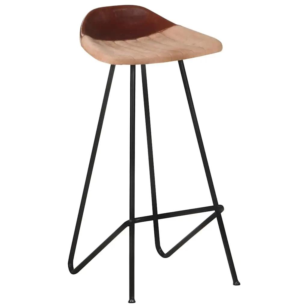Bar Stools Industrial Style Dining Kitchen Chair Set 4 Pieces Brown Leather Seat