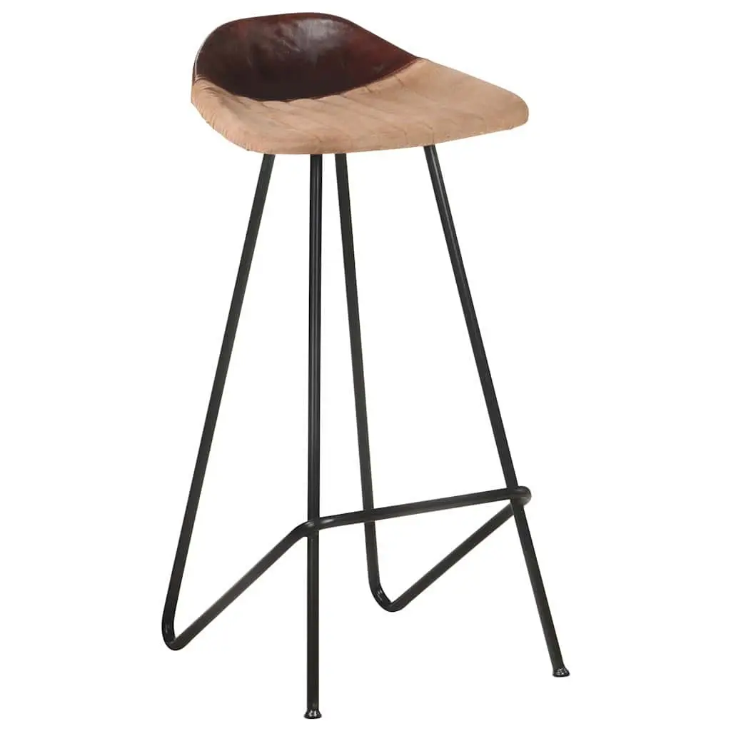 Bar Stools Industrial Style Dining Kitchen Chair Set 4 Pieces Brown Leather Seat