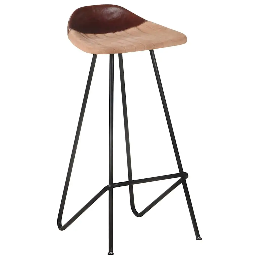 Bar Stools Industrial Style Dining Kitchen Chair Set 4 Pieces Brown Leather Seat