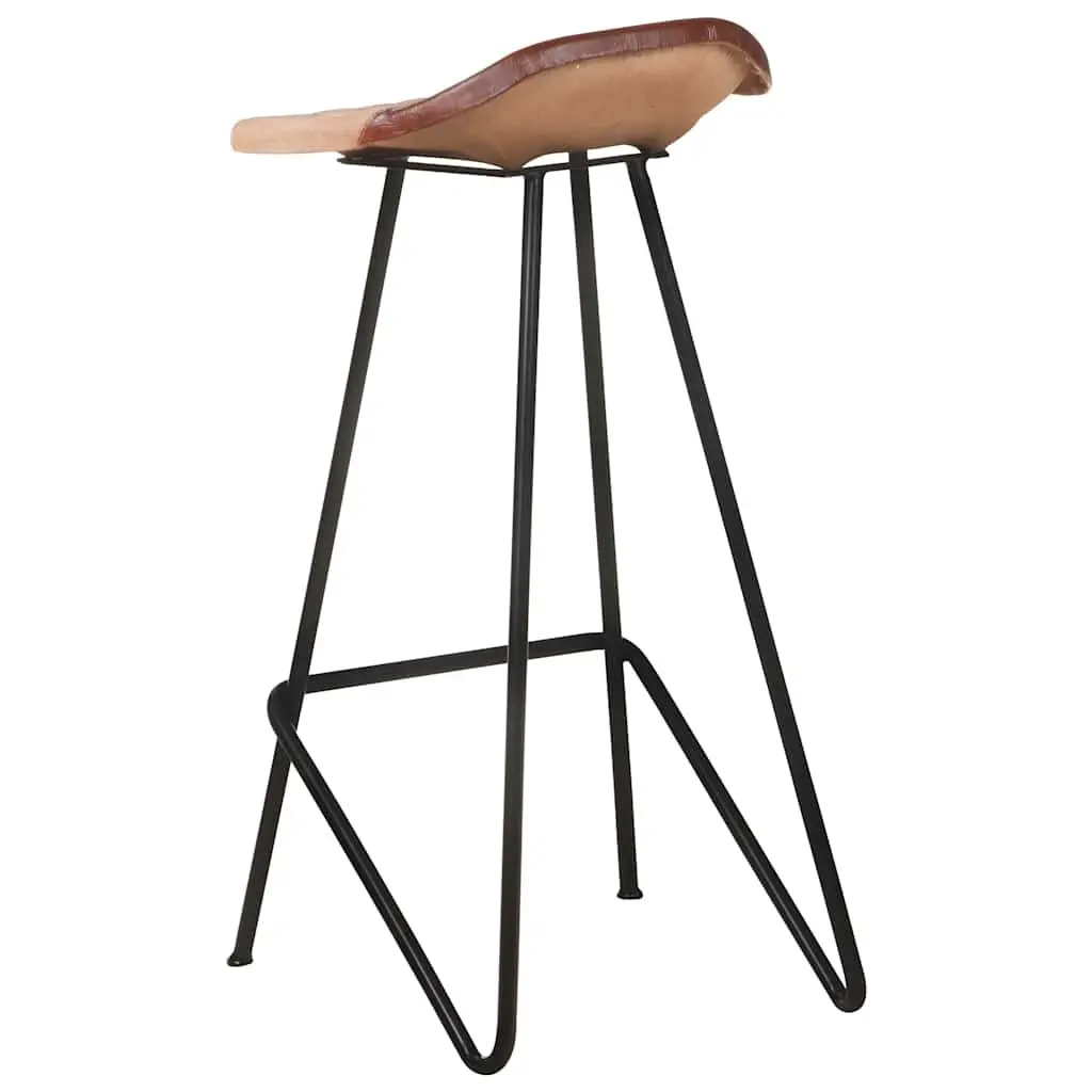 Bar Stools Industrial Style Dining Kitchen Chair Set 4 Pieces Brown Leather Seat
