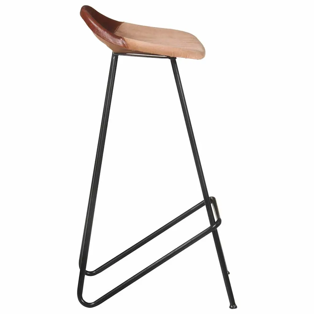 Bar Stools Industrial Style Dining Kitchen Chair Set 4 Pieces Brown Leather Seat