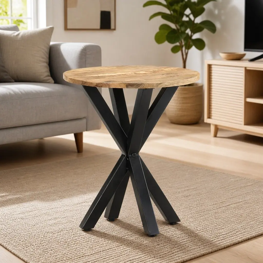 End Table 48x48x56 cm Brown Wooden Side Table with Iron Legs Living Room