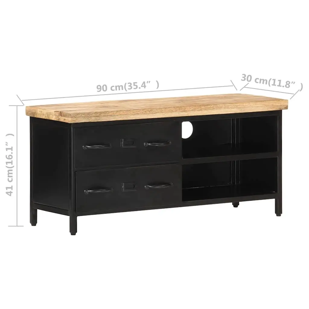 TV Cabinet Industrial Storage Unit 90x30x41 cm Rough Mango Wood Black