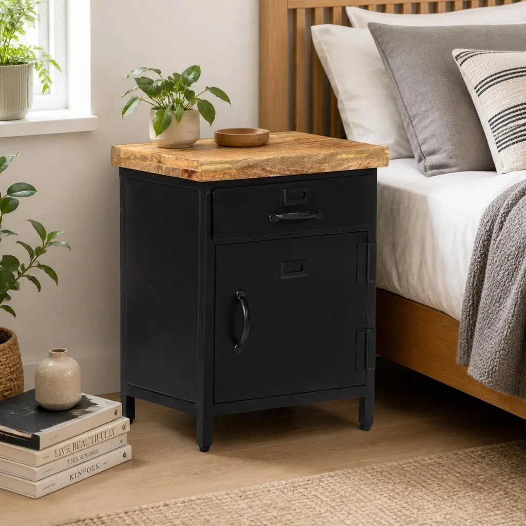 Bedside Cabinet Storage Drawer Door Table 40x30x52cm Brown