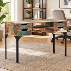 Solid Reclaimed Wood Desk 118x48x75 cm Office Writing Table with Drawers Shelf