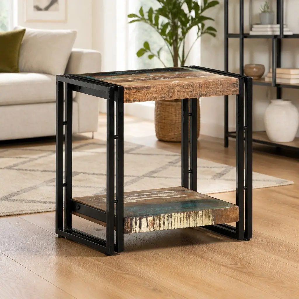 End Table Bedside Storage Shelf 40x30x40 cm Solid Reclaimed Wood Multicolour