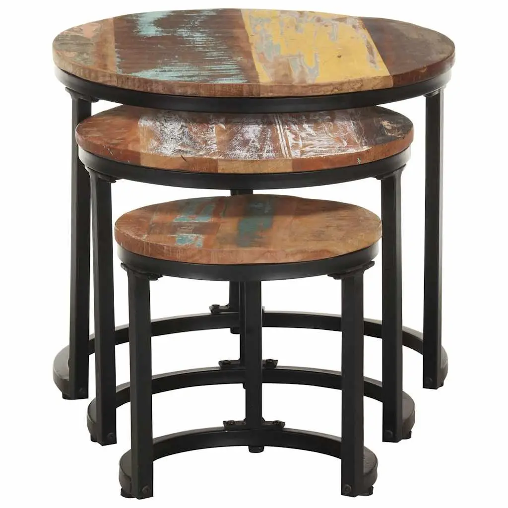 End Tables 3 Piece Set Solid Reclaimed Wood Side Tables Industrial Home Decor