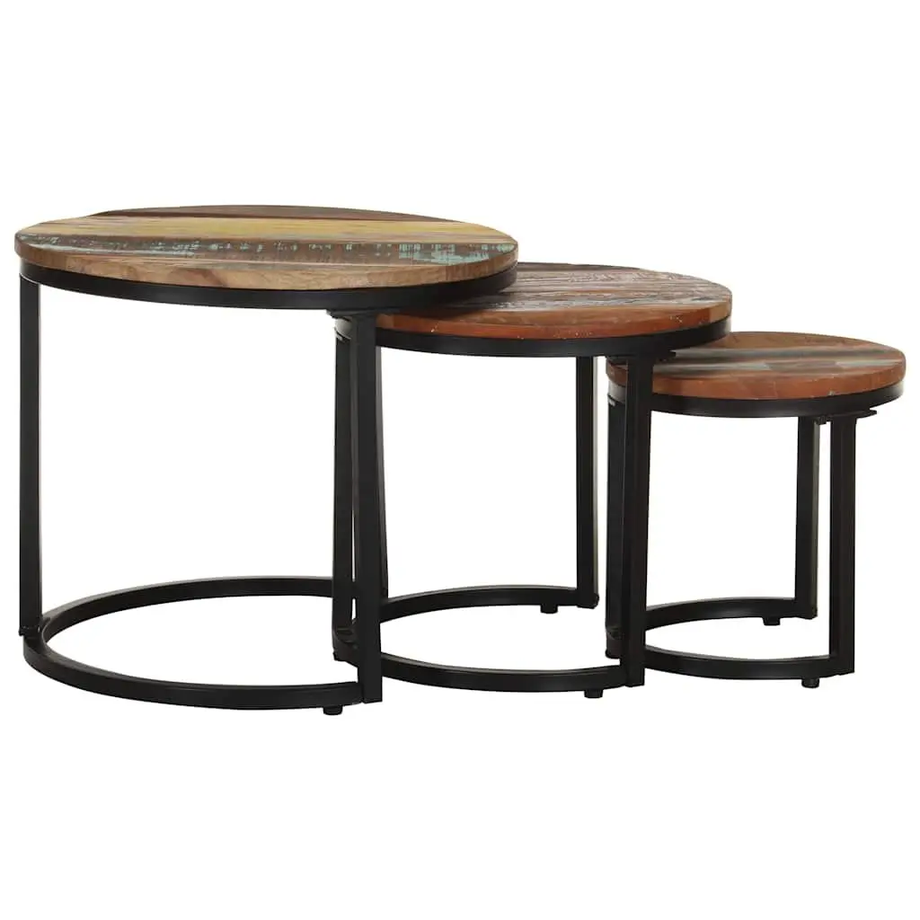 End Tables 3 Piece Set Solid Reclaimed Wood Side Tables Industrial Home Decor