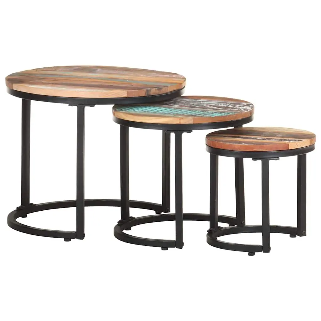 End Tables 3 Piece Set Solid Reclaimed Wood Side Tables Industrial Home Decor