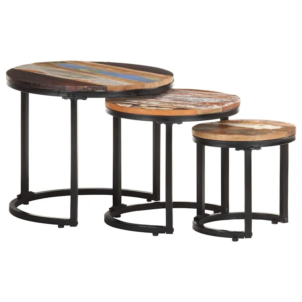 End Tables 3 Piece Set Solid Reclaimed Wood Side Tables Industrial Home Decor