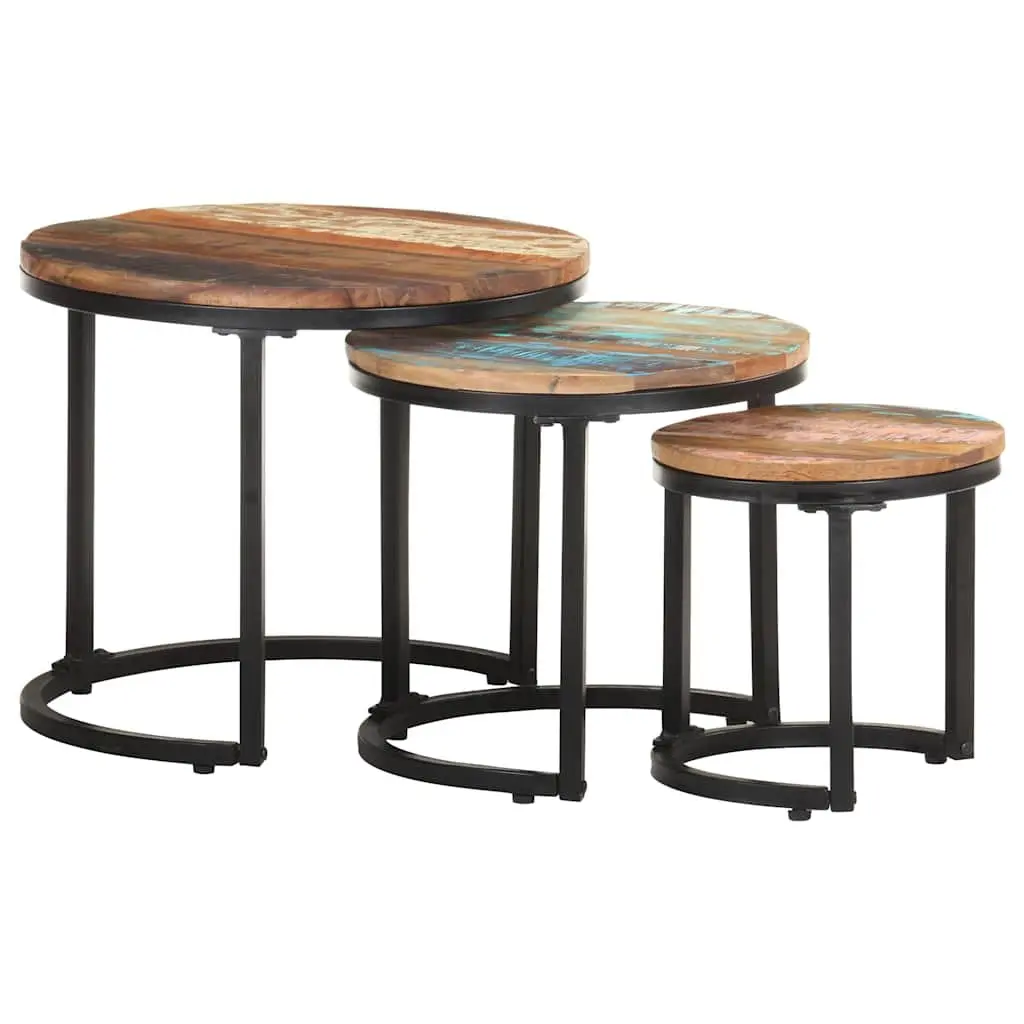 End Tables 3 Piece Set Solid Reclaimed Wood Side Tables Industrial Home Decor