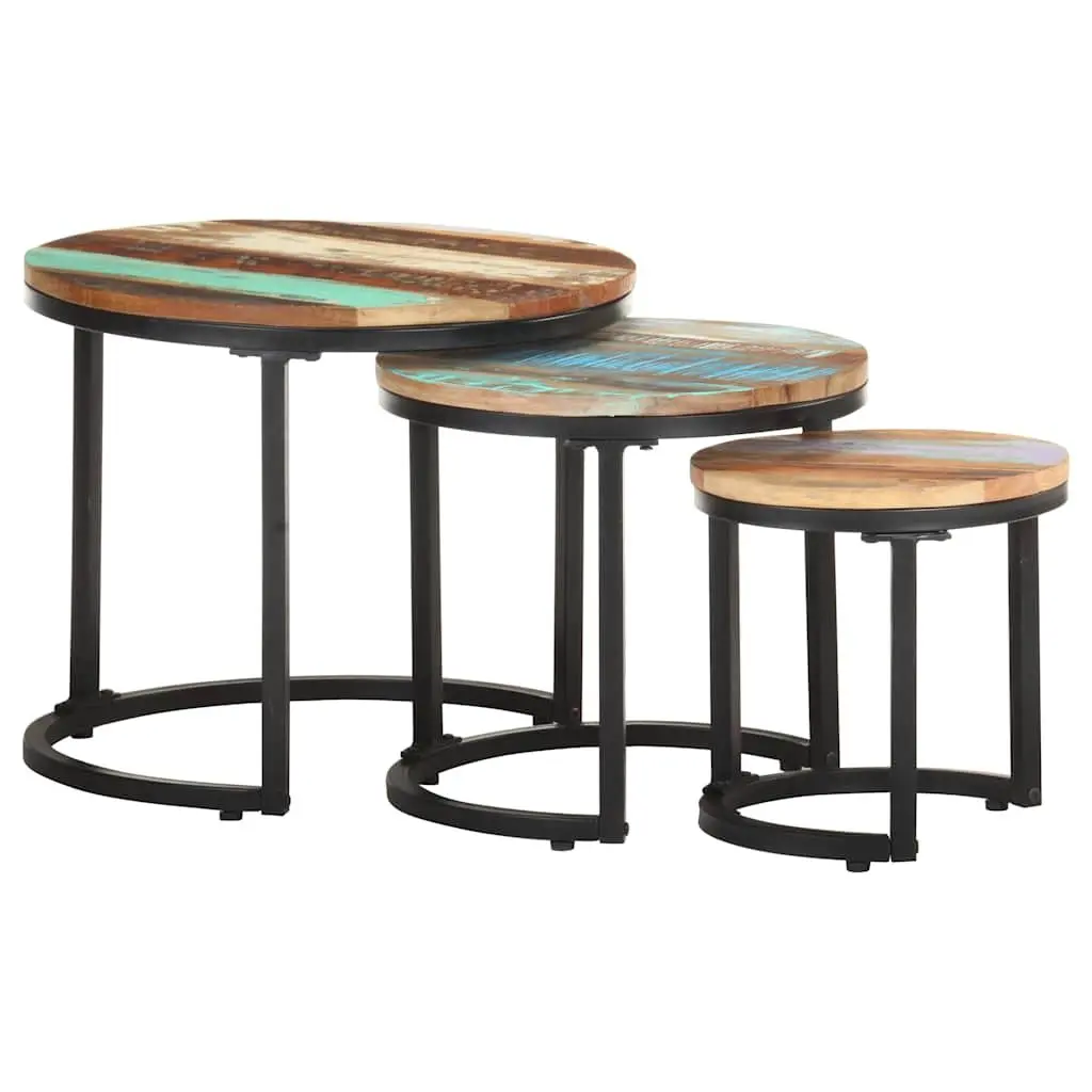 End Tables 3 Piece Set Solid Reclaimed Wood Side Tables Industrial Home Decor