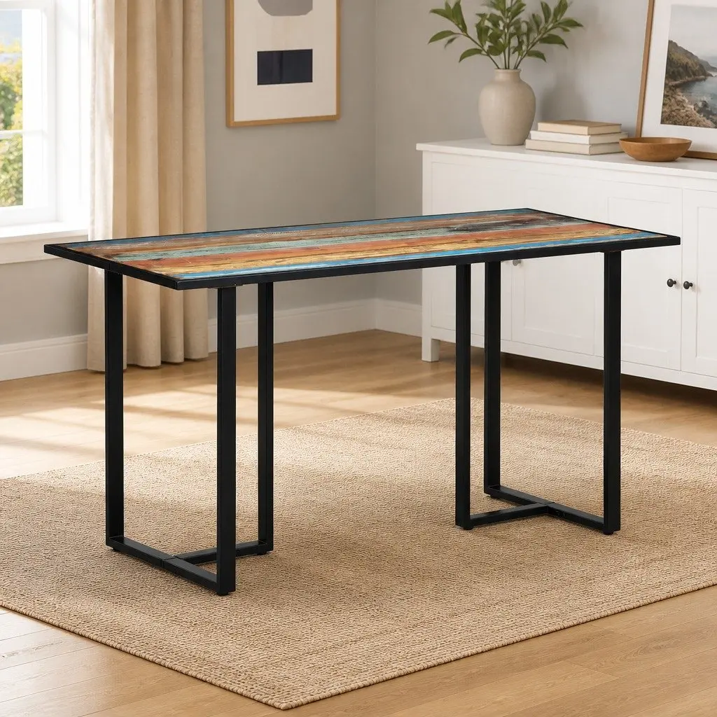Dining Table Industrial Kitchen 140cm Multicolour Solid Reclaimed Wood
