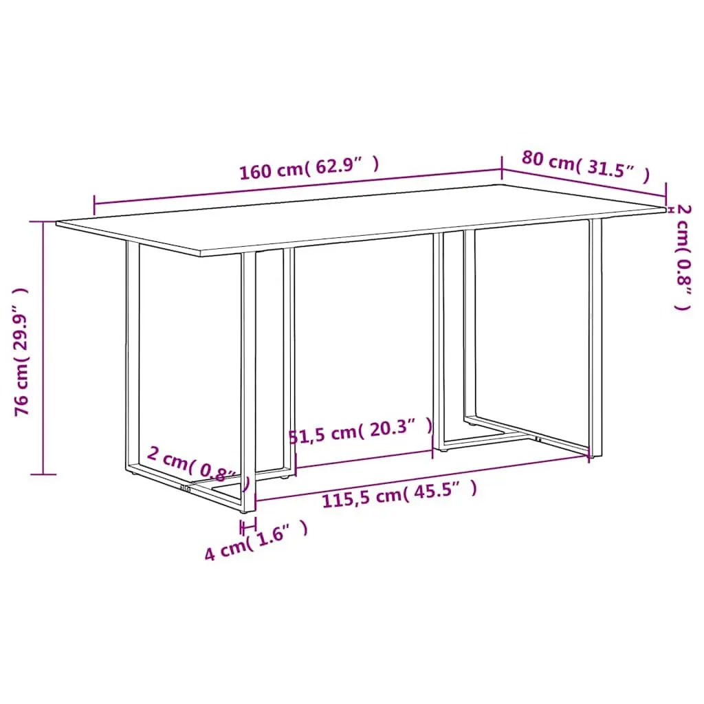 160 cm Dining Table in Solid Reclaimed Wood