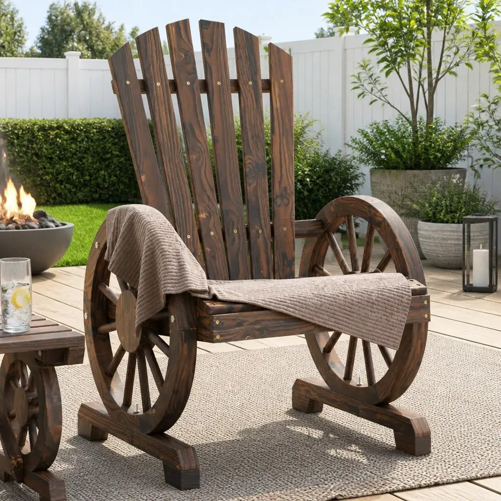 Outdoor Adirondack Chairs 4pc Garden Seating Set Solid Wood Fir Brown