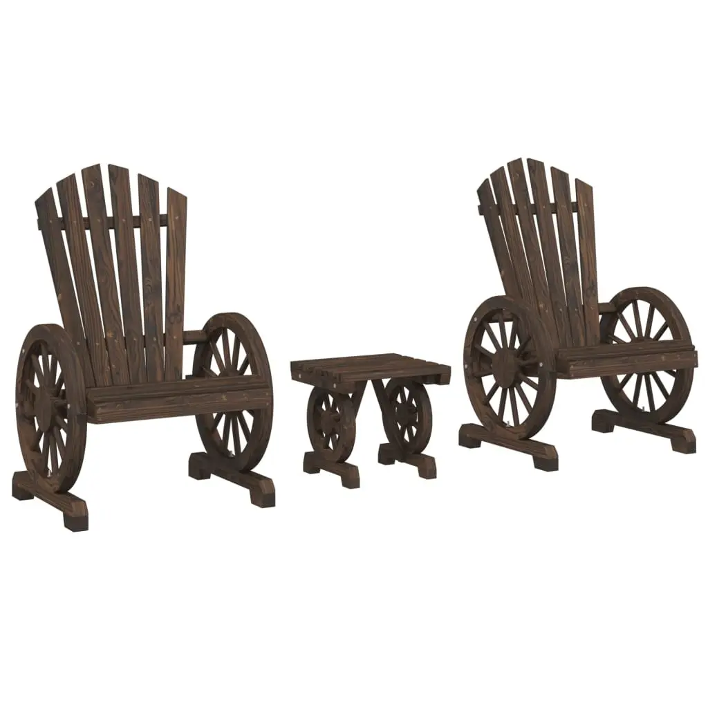 3 Piece Garden Lounge Set Adirondack Chair Coffee Table Outdoor Furniture Brown