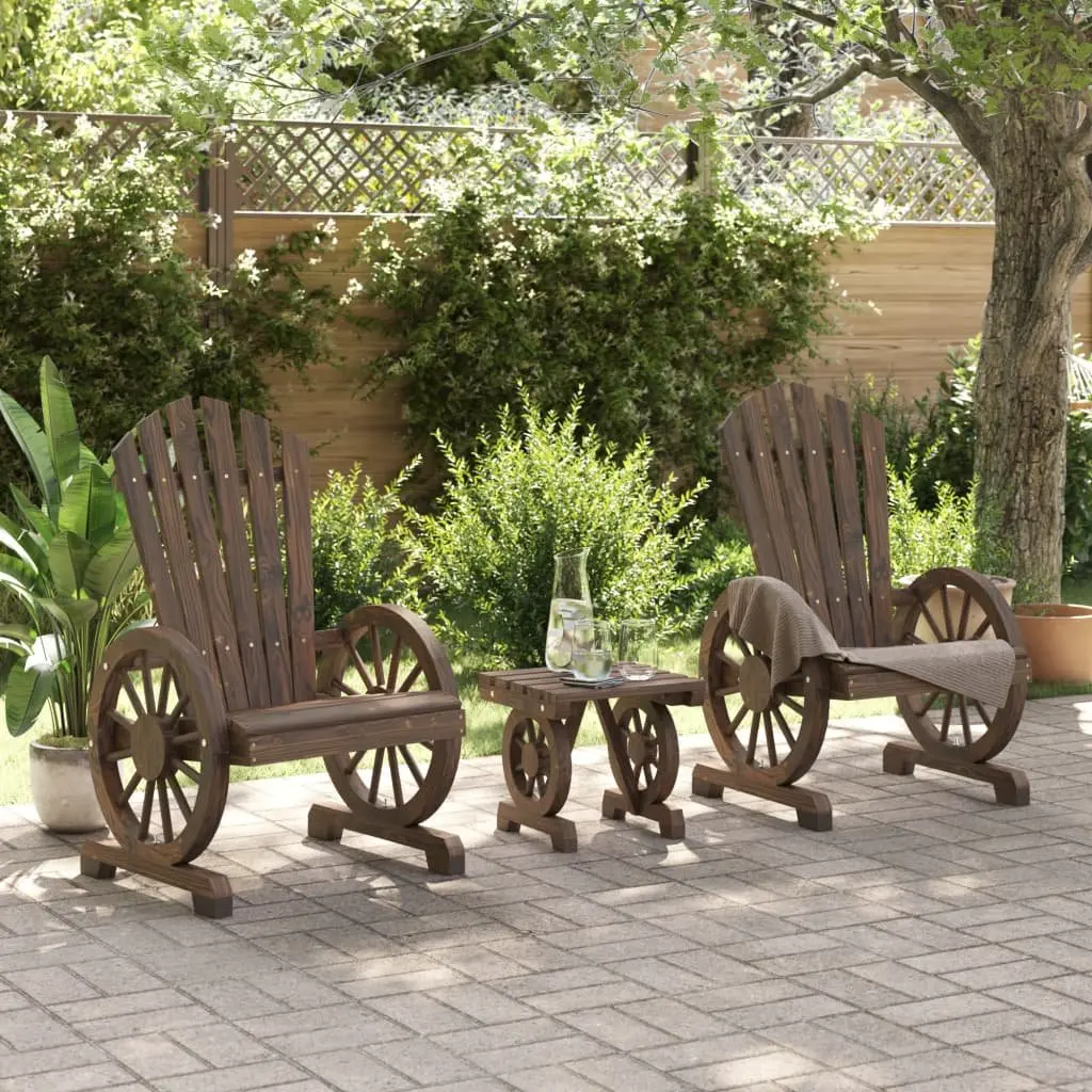 3 Piece Garden Lounge Set Adirondack Chair Coffee Table Outdoor Furniture Brown