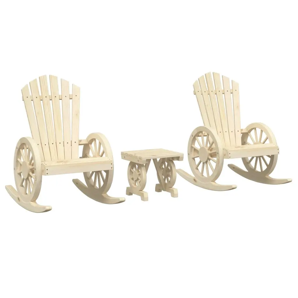 3 Piece Garden Lounge Set Solid Wood Fir Adirondack Rocking Chair Coffee Table