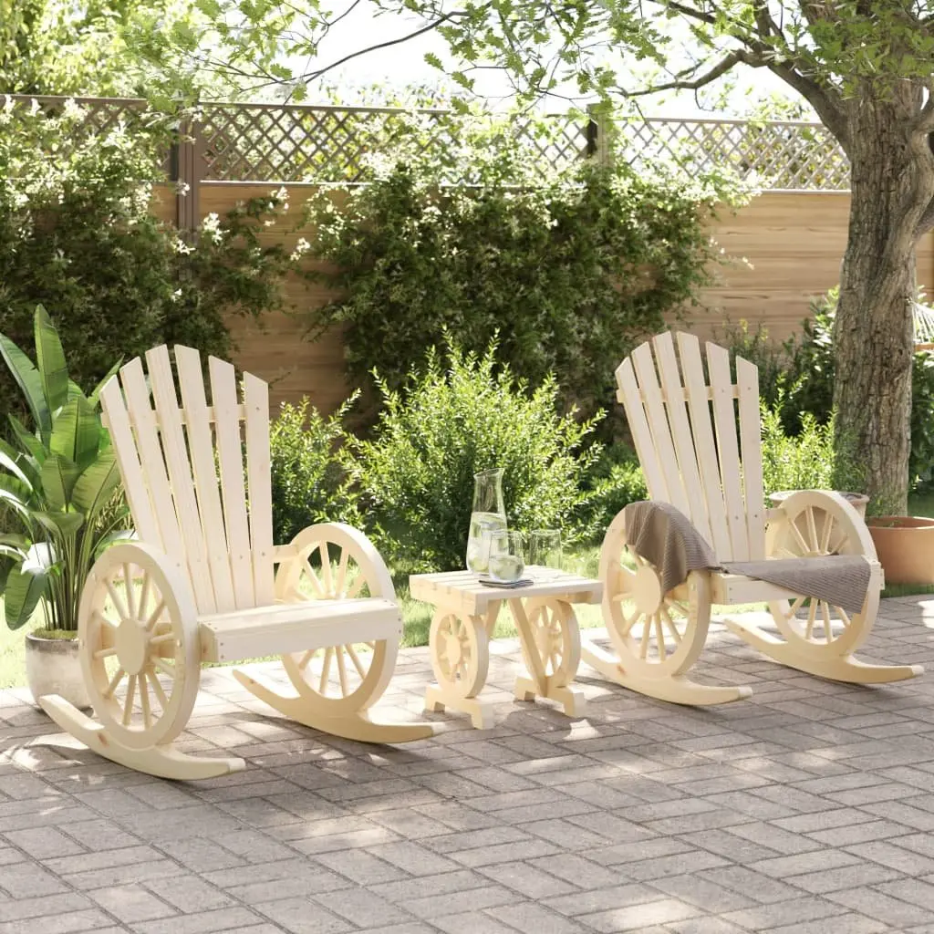 3 Piece Garden Lounge Set Solid Wood Fir Adirondack Rocking Chair Coffee Table
