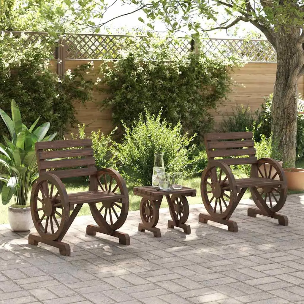 3 Piece Garden Lounge Set Adirondack Chair Outdoor Furniture Brown Wood