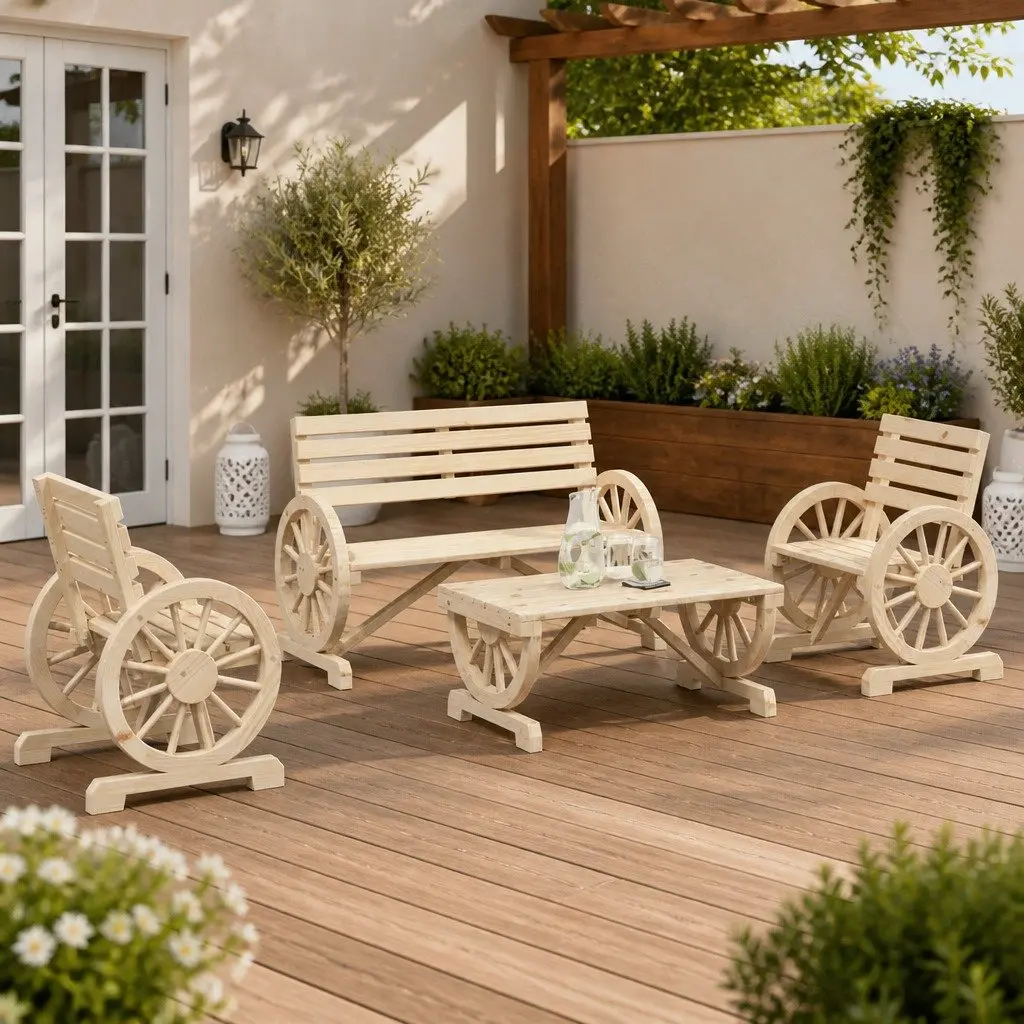 4 Piece Garden Lounge Set Adirondack Style Outdoor Furniture Brown