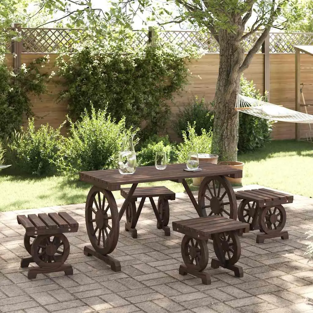 Outdoor Dining Set Garden Table Chairs 5 Piece Solid Fir Wood Brown