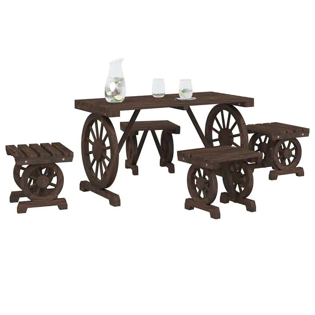 Outdoor Dining Set Garden Table Chairs 5 Piece Solid Fir Wood Brown