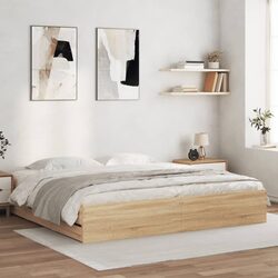 Reliable King Bed Frame with Storage Drawers in Oak Brown