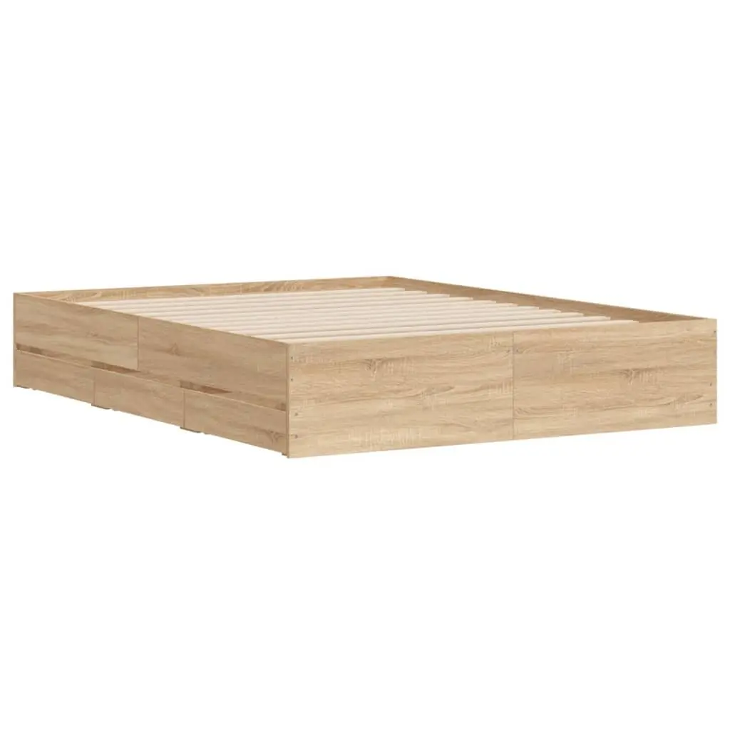 Storage Drawer Bed Frame Engineered Wood Slatted Base Brown 150x200cm